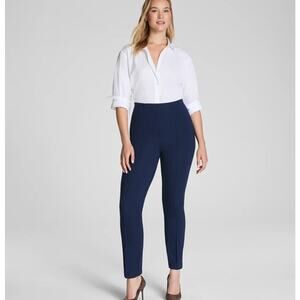 SPANX Supersmooth PerfectFit Ponte Ankle Slim Pant Navy Stripe Large Stretch